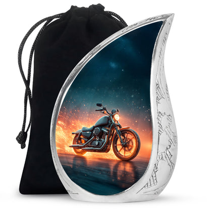 Celestial Blue Bike Cremation Urn front view showing detailed design - rounded teardrop bike design with delicate detail - full-size 10 inch 200 cubic inch adult cremation urn