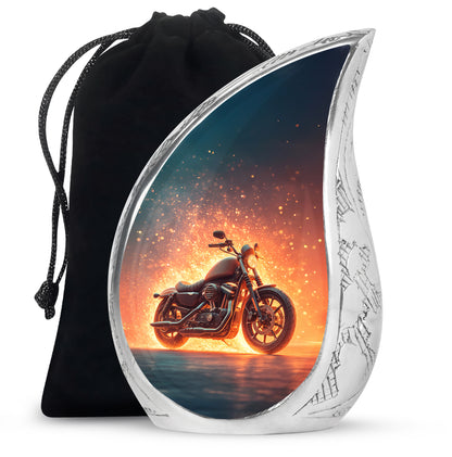 Celestial Blue Bike Cremation Urn front view showing detailed design - rounded teardrop bike design with delicate detail - full-size 10 inch 200 cubic inch adult cremation urn