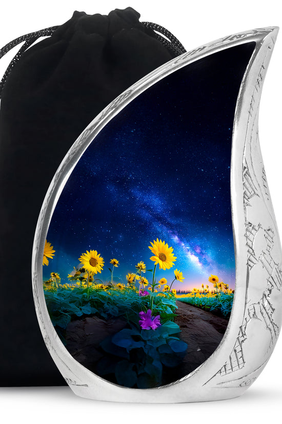 Sunflower Field Cremation Urn - Galaxy Theme Memorial Urn For Ashes