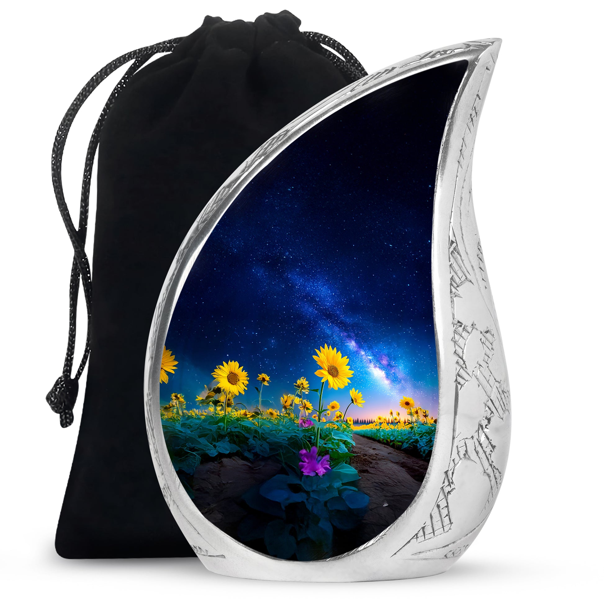Sunflower Field Cremation Urn - Galaxy Theme Memorial Urn For Ashes