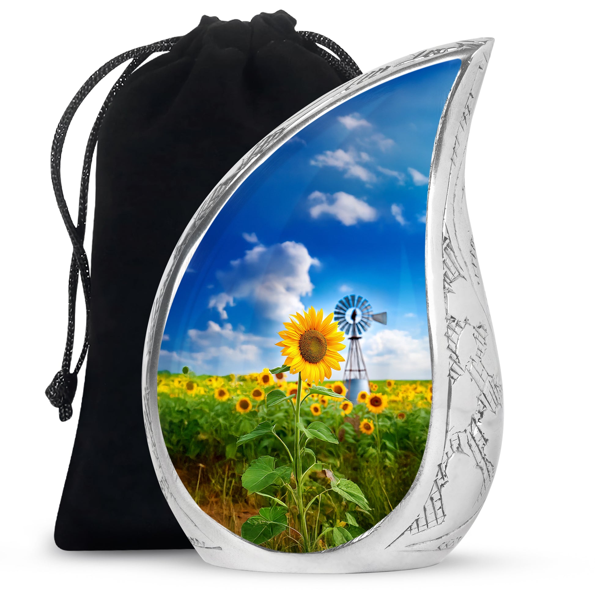 Beautiful Sunflower Farm Urn - Windmill Cremation Urn For Adults Ashes