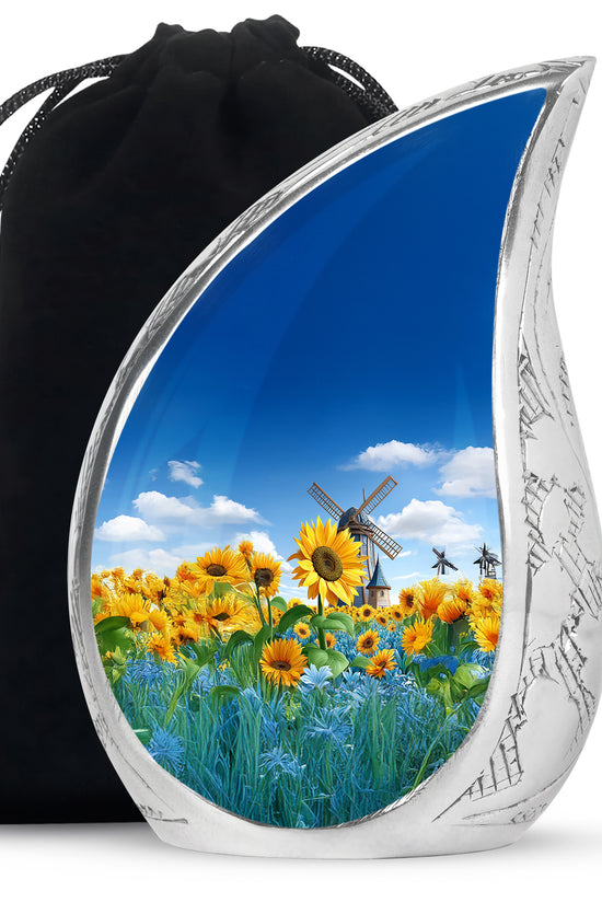 Sunflower Garden Funeral Urn - Blue Sky Memorial Urn For Adult Male & Female Ashes