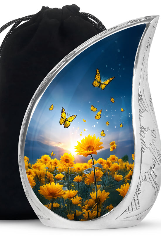 Golden Sunflower Memorial Urn - Butterfly Funeral Urn For Human Ashes