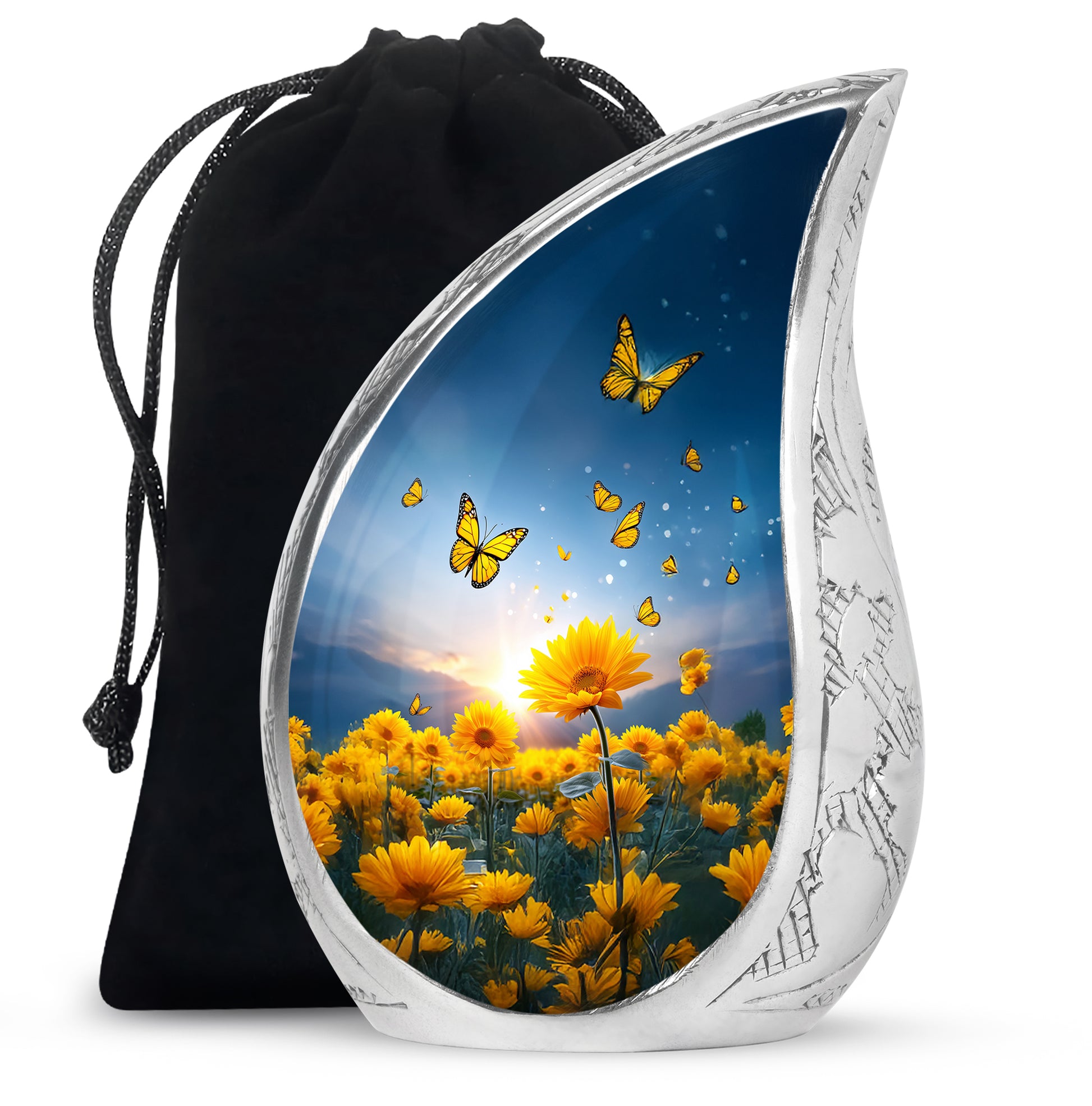 Golden Sunflower Memorial Urn - Butterfly Funeral Urn For Human Ashes