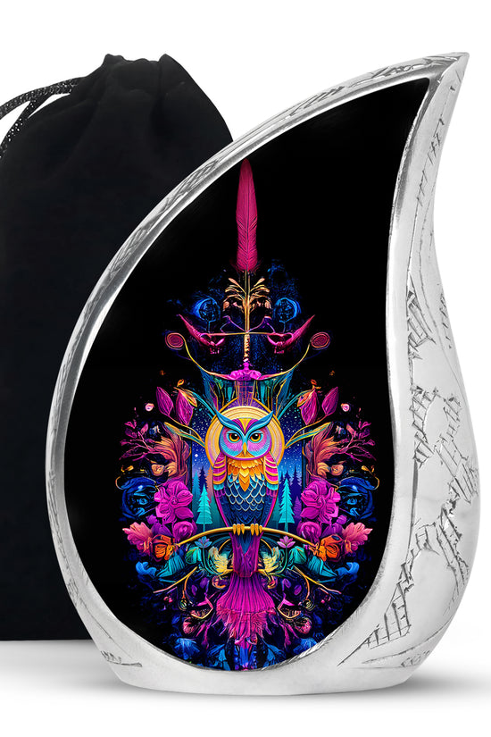 Colorful Owl Memorial Urn - Artistic Cremation Urn For Ashes