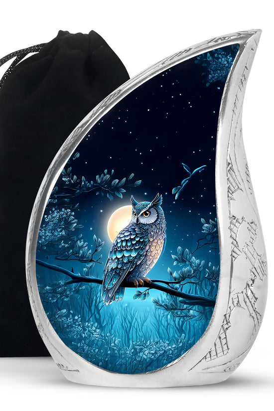 Blue Night Owl Memorial Urn - Decorative Urn For Male & Female