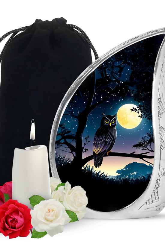 Black Owl Cremation Urn - Moonlight Memorial Urn For Human Ashes