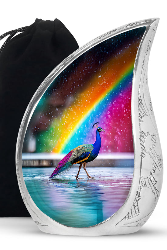 Peacock Rainbow Memorial Urn - Colorful Cremation Urn For Burial
