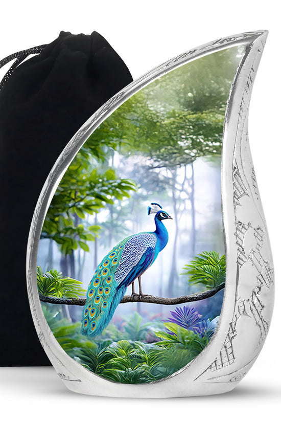 Forest Peacock Memorial Urn - Nature Cremation Urn For Human Ashes