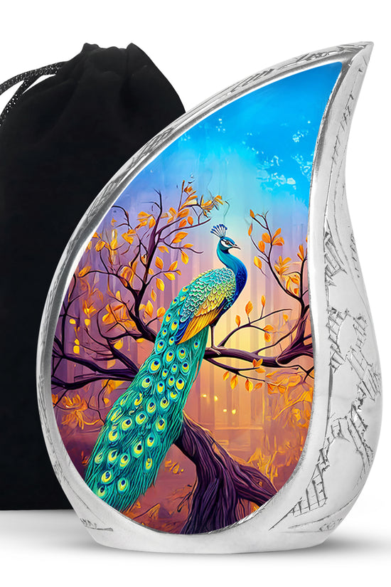Autumn Peacock Funeral Urn - Elegant Memorial Urn For Adult Ashes