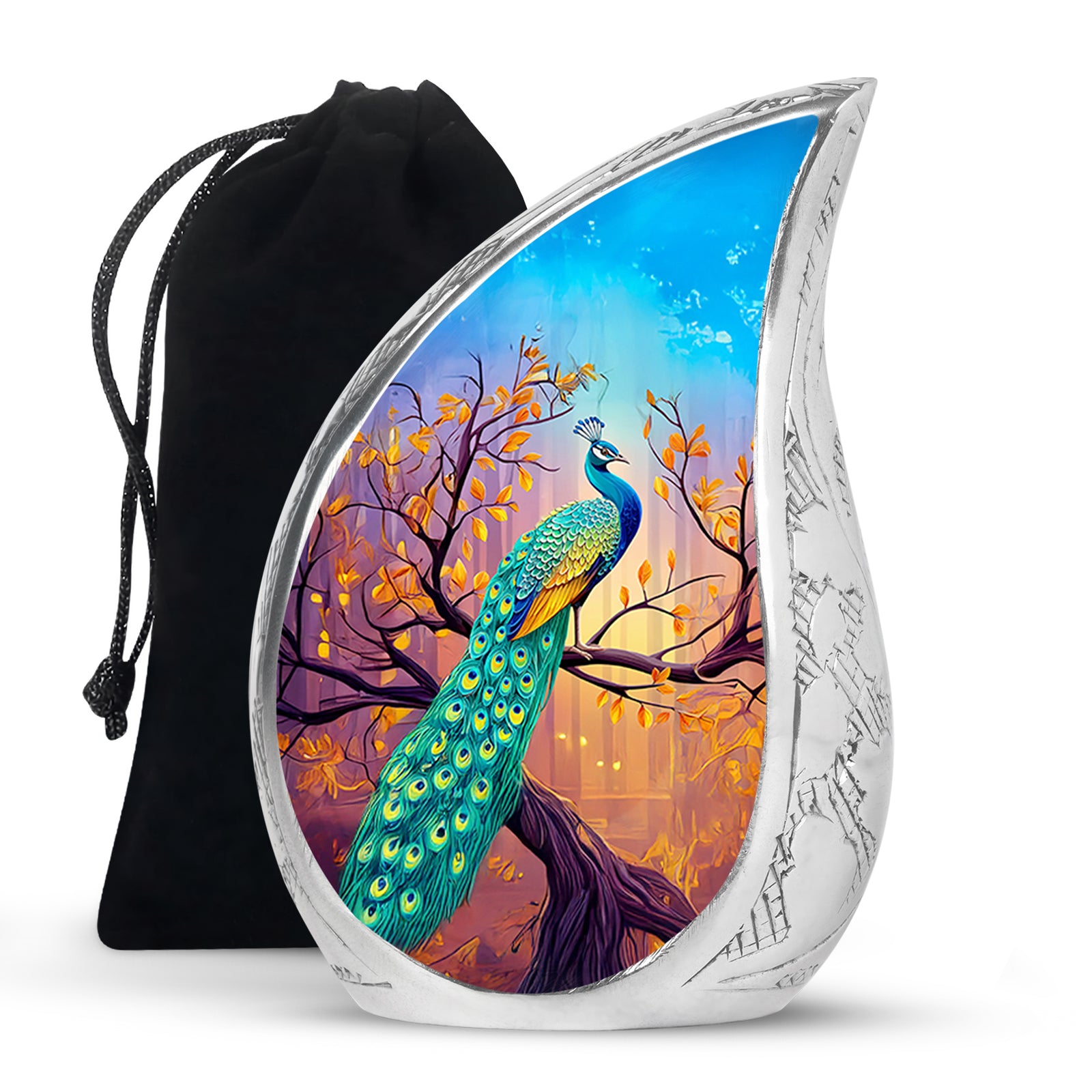 Autumn Peacock Funeral Urn - Elegant Memorial Urn For Adult Ashes
