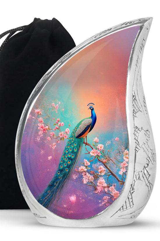 Cherry Blossom Peacock Cremation Urn - Beautiful Funeral Urn For Mom