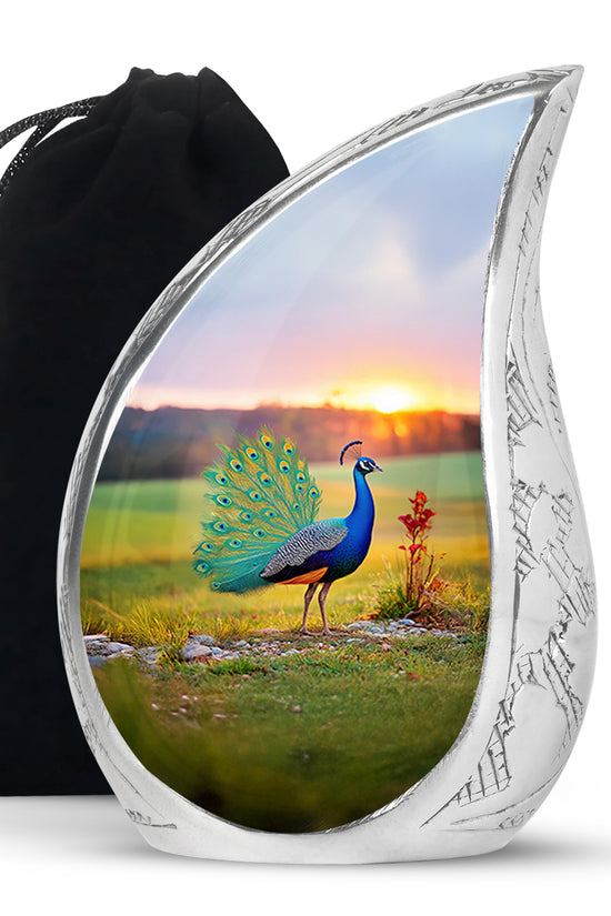 Sunset Peacock Memorial Urn - Elegant Cremation Urn For Loved Ones