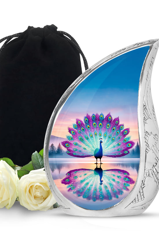 Colorful Peacock Cremation Urn - Sunset Lake Memorial Urn For Human Ashes