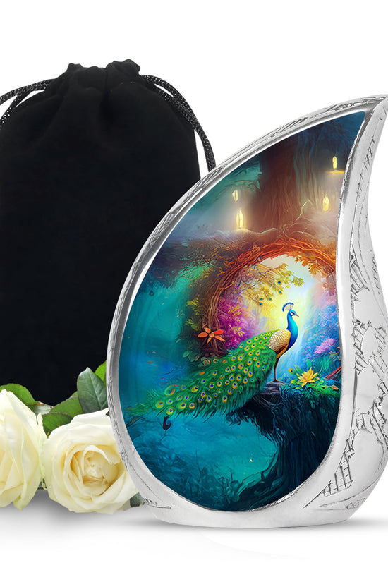 Beautiful Peacock Memorial Urn - Nature Funeral Urn For Ashes Adult