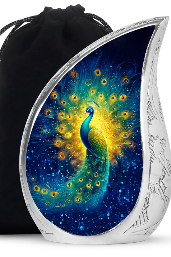 Peacock Cremation Urn - Galaxy Theme Funeral Urn For Adult Ashes