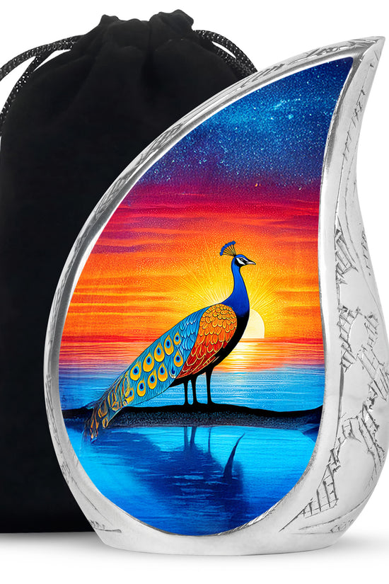 Peacock Sunset Memorial Urn - Artistic Cremation Urn For Burial