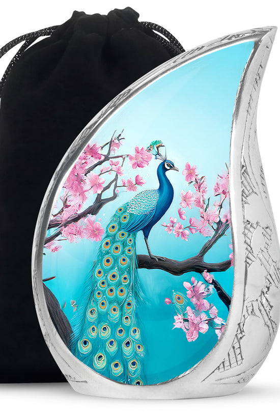 Peacock Nature Funeral Urn - Cherry Blossom Memorial Urn For Loved Ones