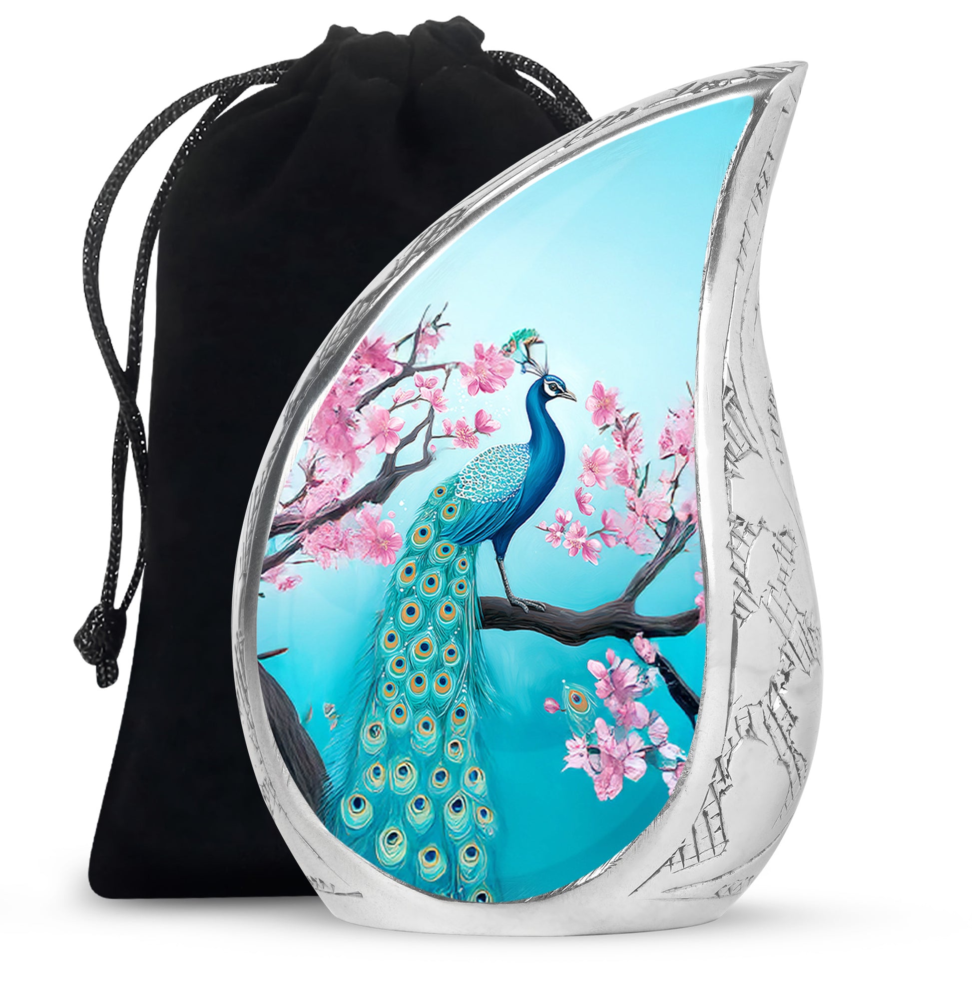 Peacock Nature Funeral Urn - Cherry Blossom Memorial Urn For Loved Ones