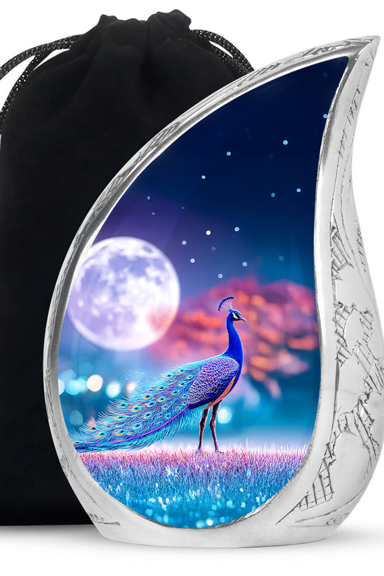 Beautiful Peacock Funeral Urn - Moonlight Theme Cremation Urn For Human Ashes
