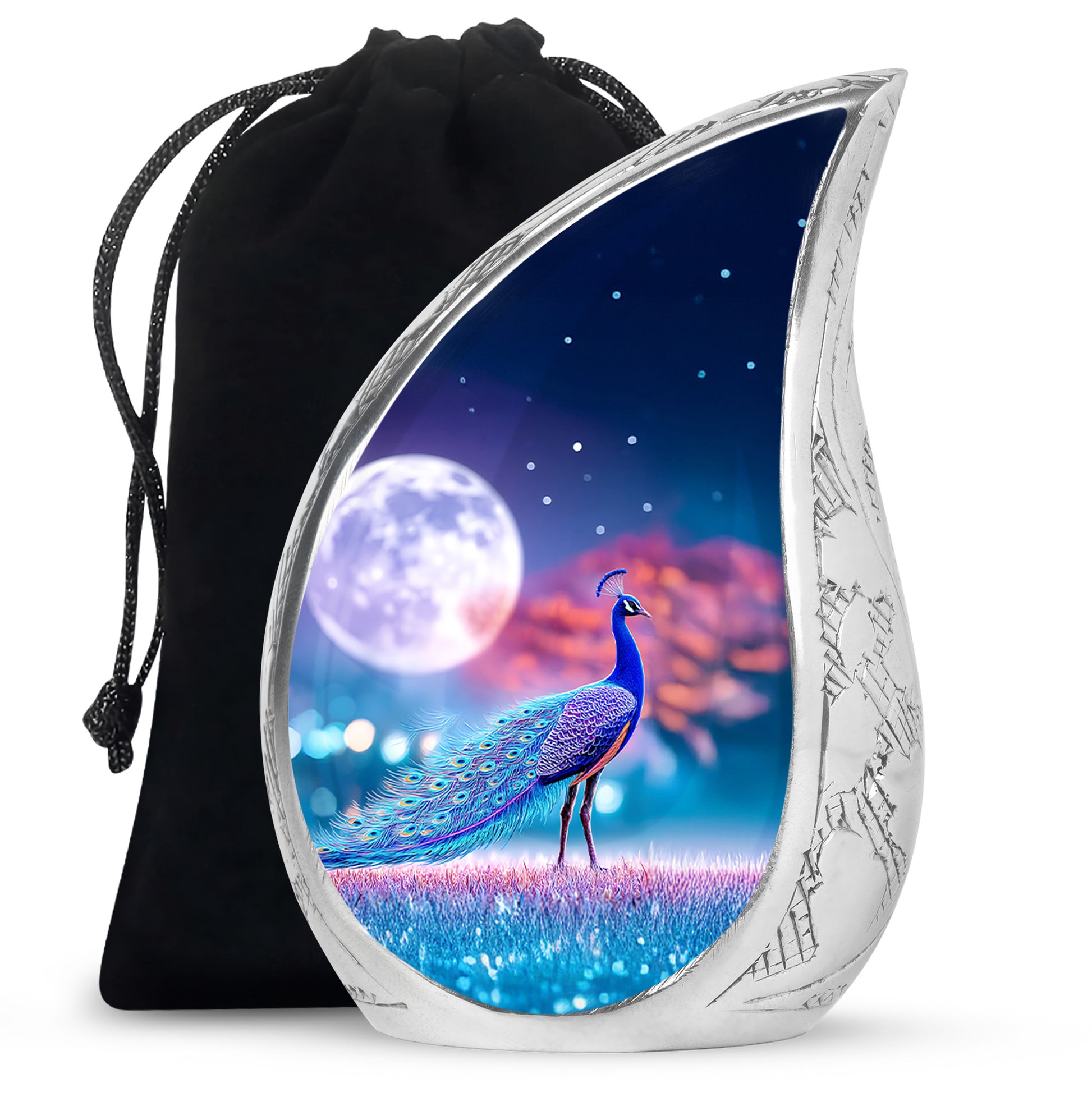 Beautiful Peacock Funeral Urn - Moonlight Theme Cremation Urn For Human Ashes