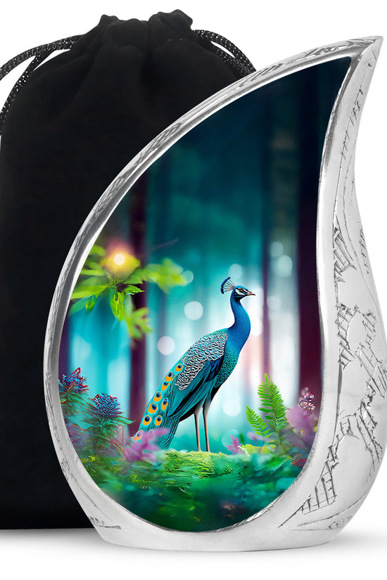 Elegant Peacock Memorial Urn - Beautiful Forest Memorial Urn For Loved Ones