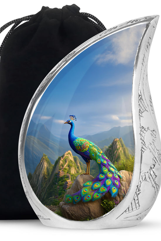 Blue Peacock Cremation Urn - Scenic Memorial Urn For Human Ashes