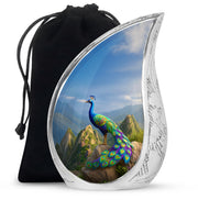 Blue Peacock Cremation Urn - Scenic Memorial Urn For Human Ashes