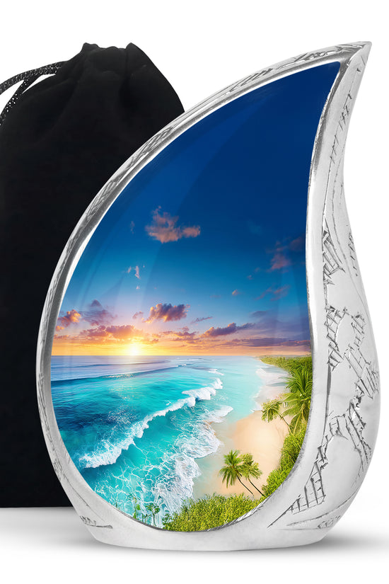 Blue Ocean Waves Funeral Urn For Ashes - Urn For Men & Women