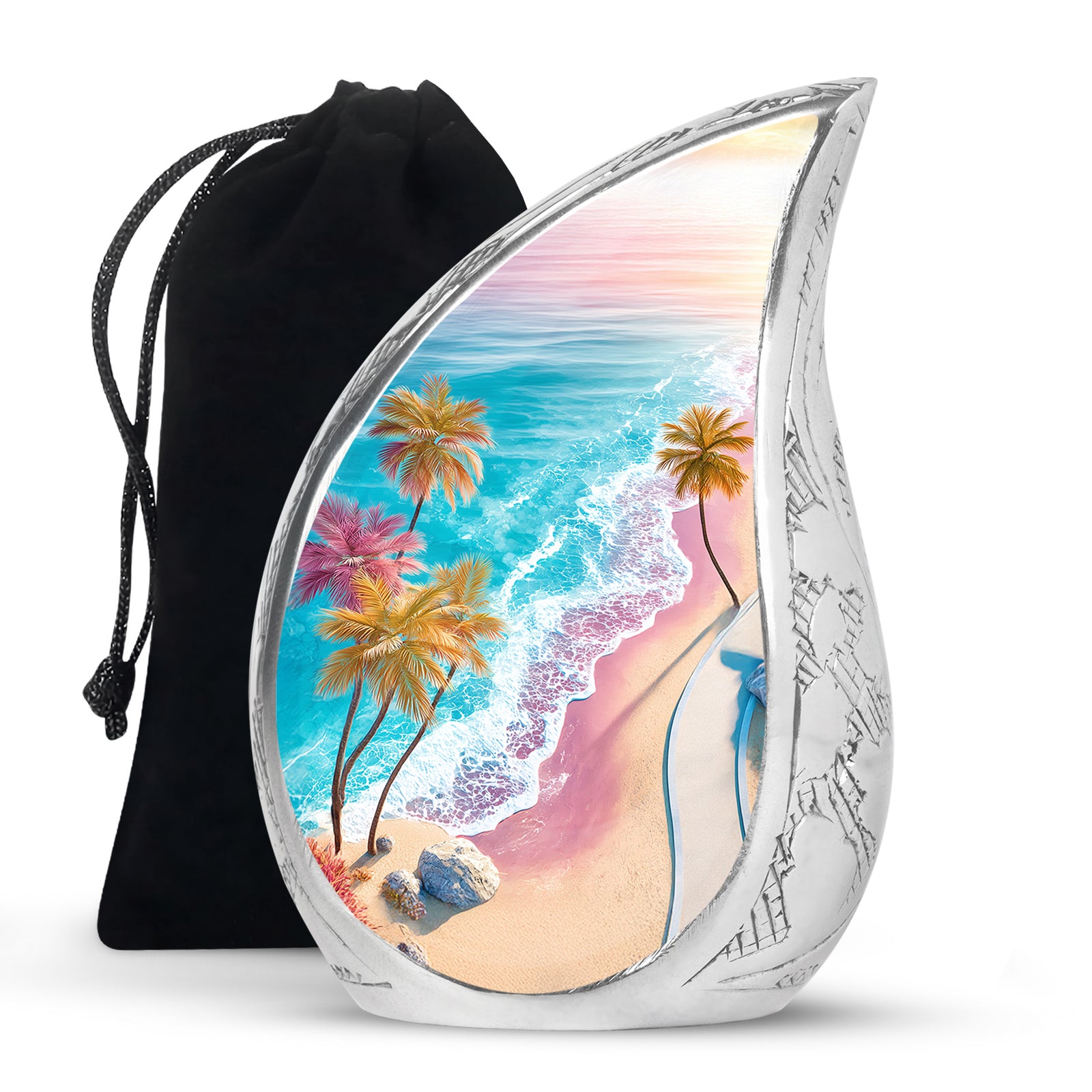 Blue Sea Urn Memorial For Ashes - Palm Trees Cremation Urn For Men