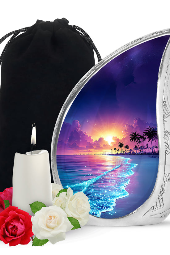 Purple Night Memorial Urn For Ashes - Beach Themed Urn For Funeral