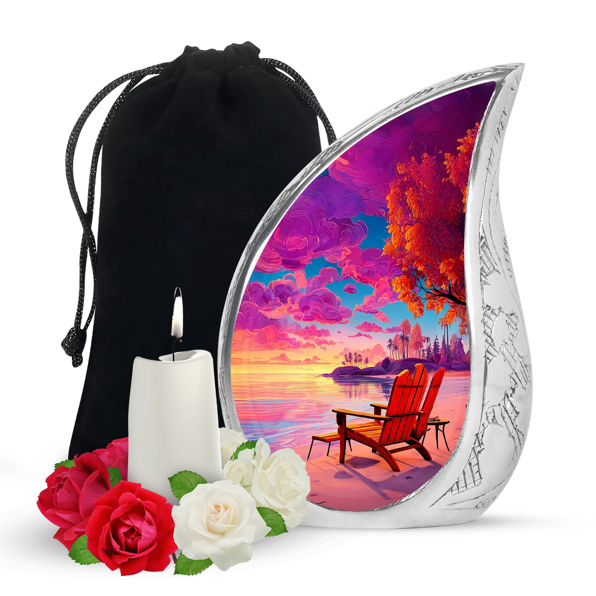 Beach Resting Place Urn For Men - Pink Memorial Ashes Urn For Funeral