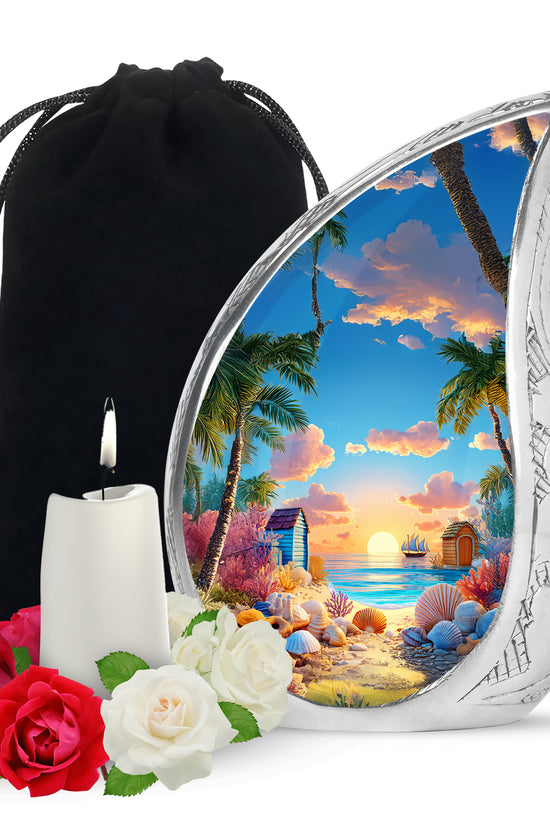 Animated Beach Funeral Urn For Ashes - Seashell Memorial Urn For Ashes
