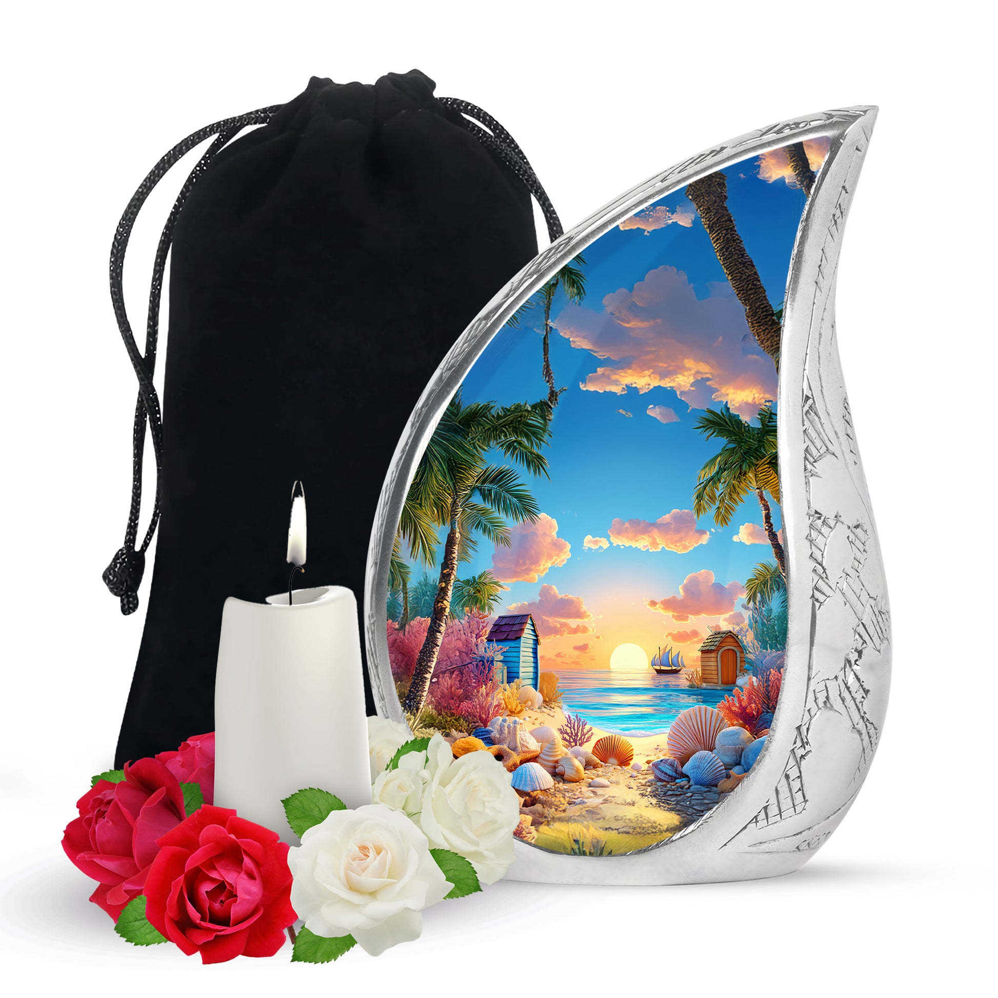 Animated Beach Funeral Urn For Ashes - Seashell Memorial Urn For Ashes