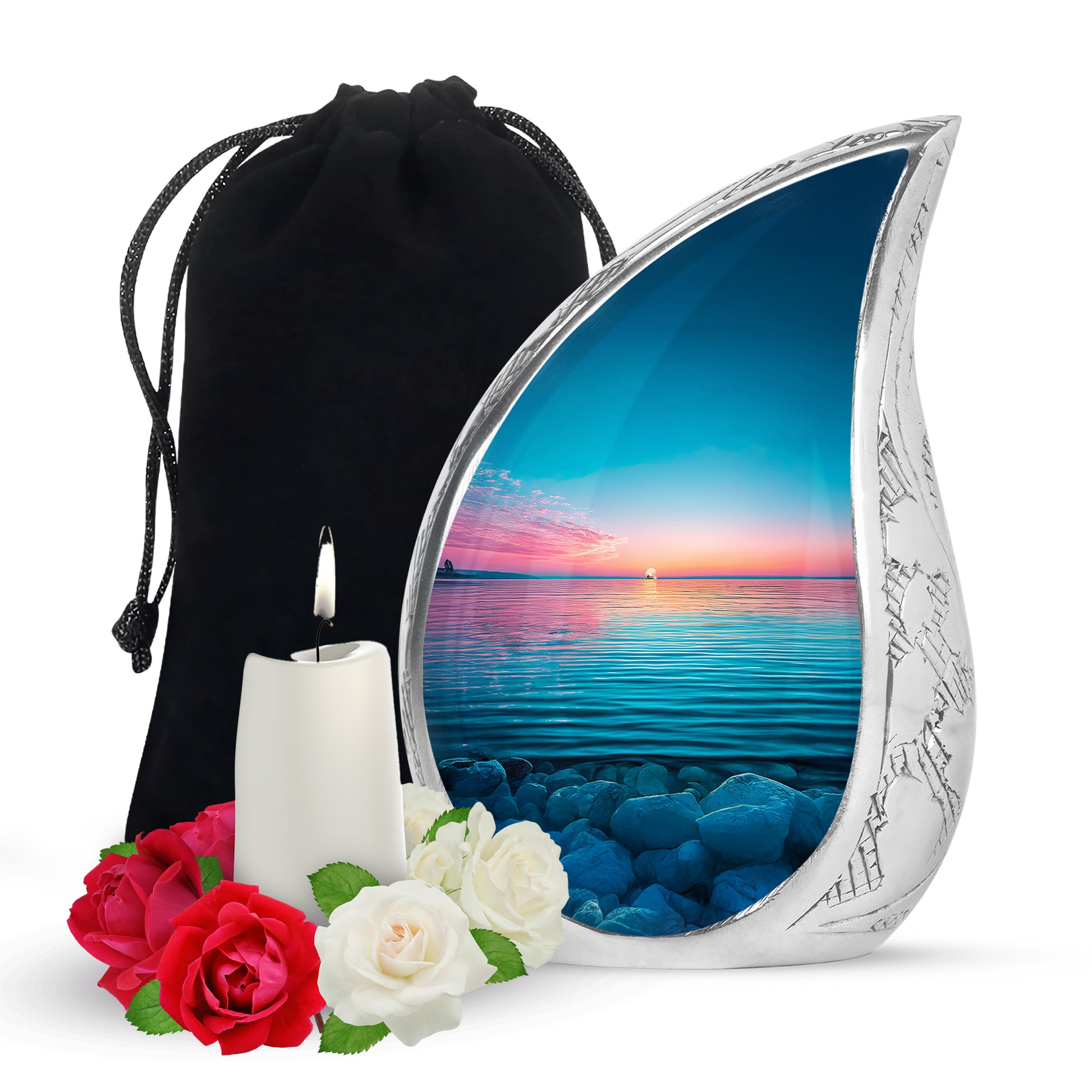 Blue Ocean Memorial Urn For Funeral - Sunset Cremation Urn For Ashes