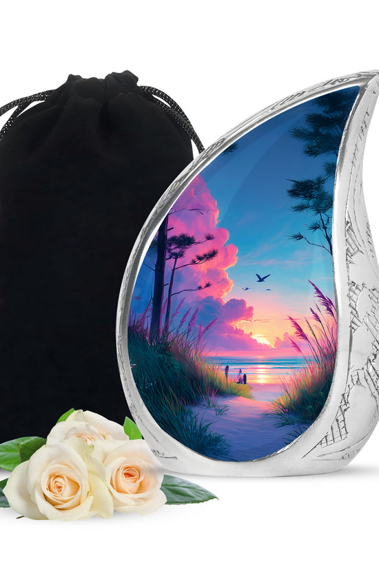 Beach Memorial Ashes Urn For Men - Pink Sunset Urn For Ashes