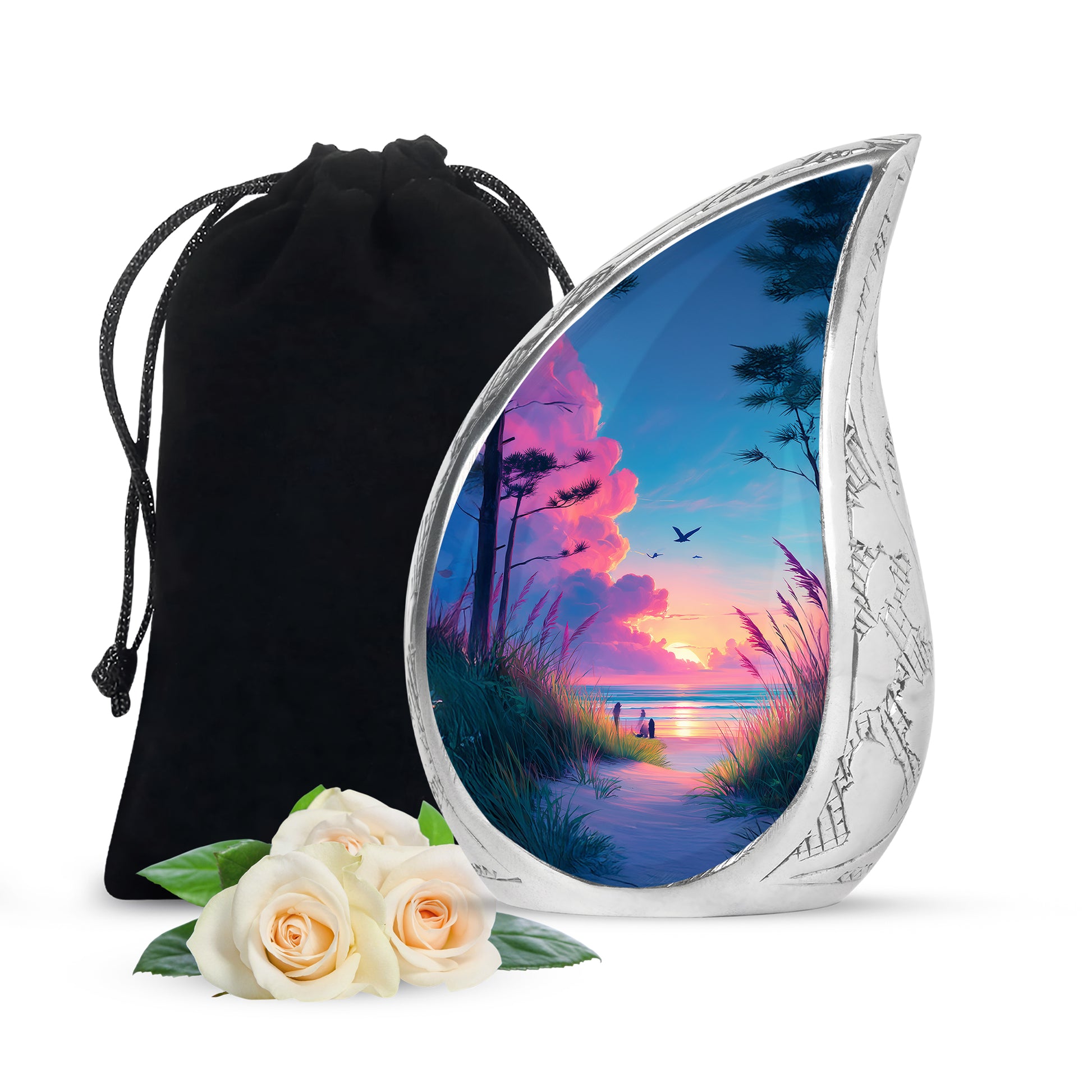 Beach Memorial Ashes Urn For Men - Pink Sunset Urn For Ashes