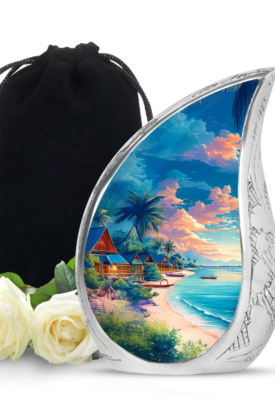 Tropical Beach Cremation Urn - Artistic Funeral Urn For Adult Ashes