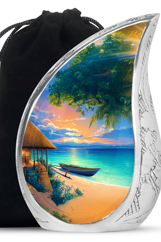 Tropical Boat Memorial Urn - Peaceful Beach Cremation Urn For Human Ashes