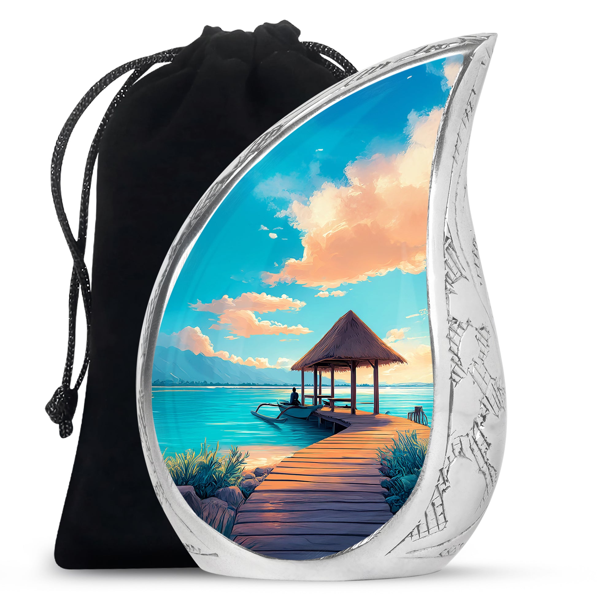 Beautiful Beach Cremation Urn - Blue Aluminum Funeral Urn For Burial