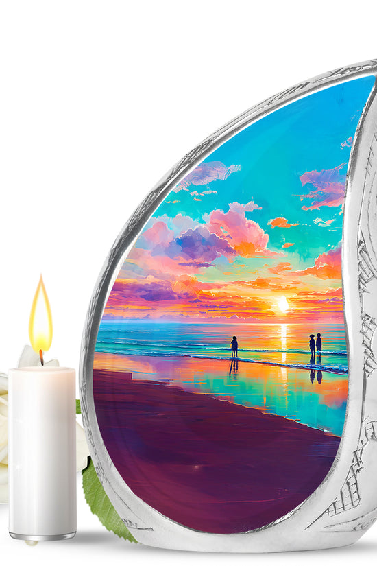 Radiant Beach Memorial Cremation Urns - Teal 10-inch, 200 cu in - Yatskia
