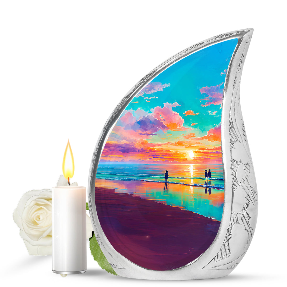 Radiant Beach Memorial Cremation Urns - Teal 10-inch, 200 cu in - Yatskia