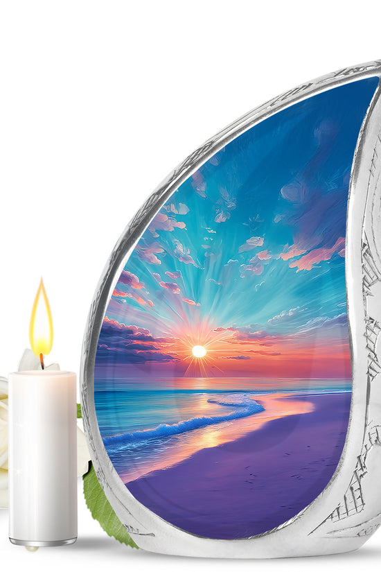 Harmonious Beach Cremation Urns for Human Ashes - Teal 10-inch - Yatskia