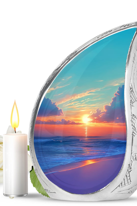 Distinguished Teal Beach Cremation Urn for Ashes - 10-inch, 200 cu in - Yatskia