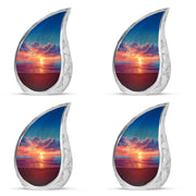 Twilight Blue Beach Cremation Urn close-up of engraving and surface detail - smooth teardrop contour featuring beach art - 10 inch aluminum urn for cremated remains