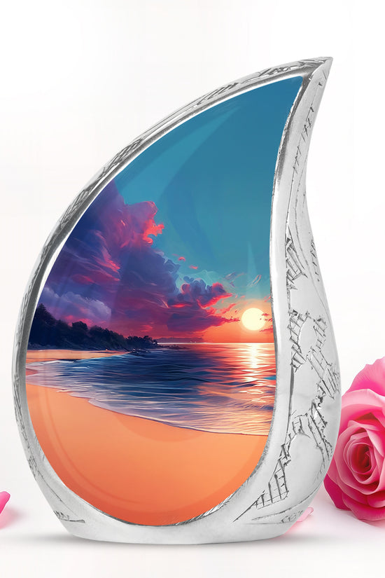 Dignified Blue Beach Cremation Urn for Ashes - 10-inch, 200 cu in - Yatskia