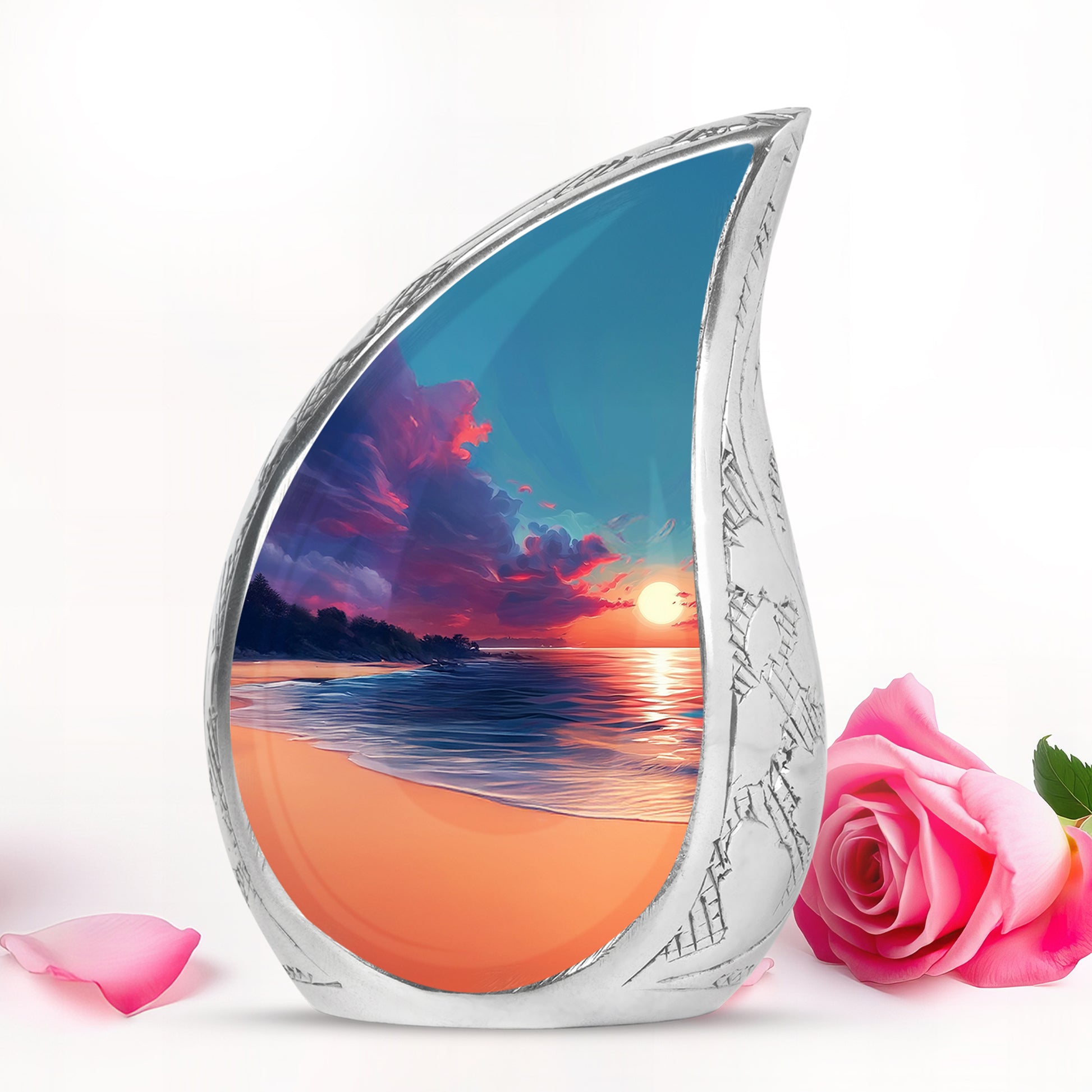 Dignified Blue Beach Cremation Urn for Ashes - 10-inch, 200 cu in - Yatskia