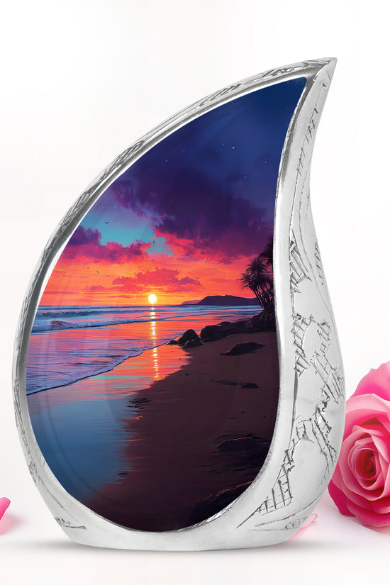 Luminous Blue Beach Memorial Urn for Human Ashes - 10-inch, 200 cu in - Yatskia