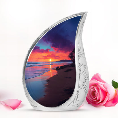 Luminous Blue Beach Memorial Urn for Human Ashes - 10-inch, 200 cu in - Yatskia