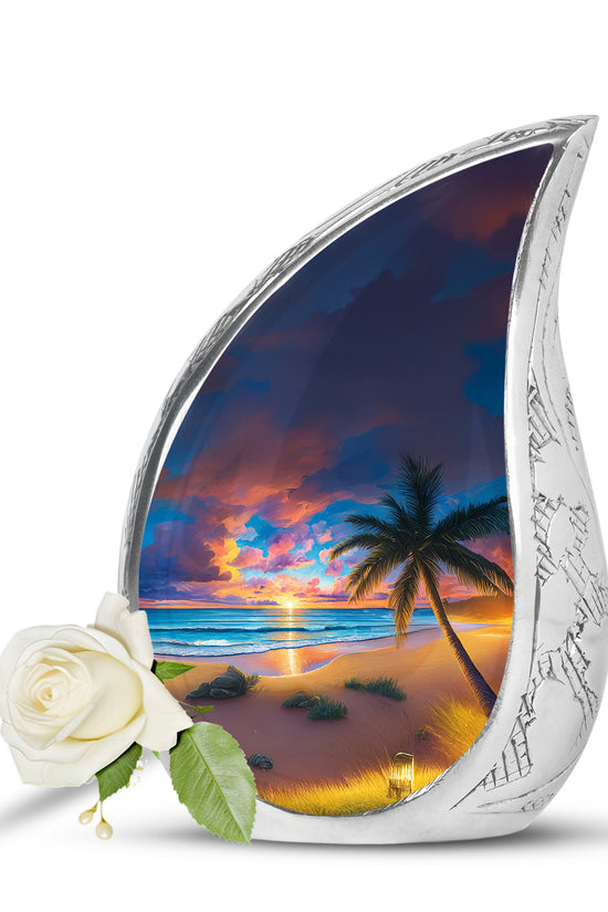 Resplendent Blue Beach Cremation Urn for Ashes - 10-inch, 200 cu in - Yatskia